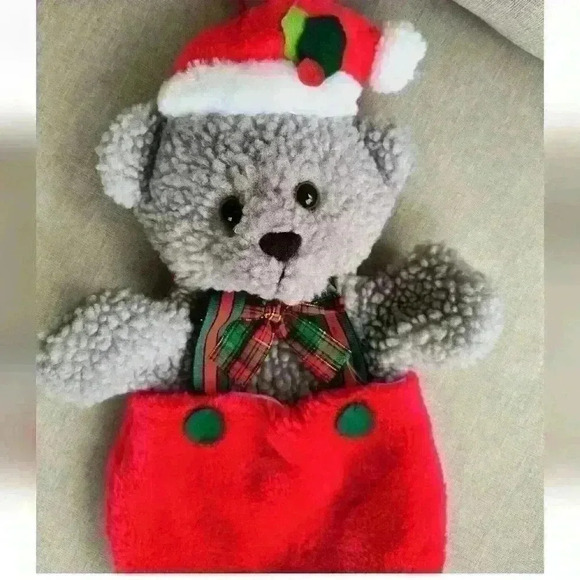 Santa’s Best Teddy Bear Christmas Stocking Hanging Plush Hand Puppet 15” Pouch - Picture 2 of 4